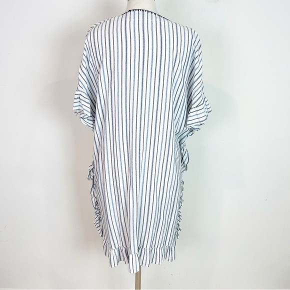 BCBG MAXAZRIA DOVE BLUE WHITE STRIPE RUFFLE EDGE CAFTAN DRESS WOMENS XS/SMALL - Picture 6 of 10